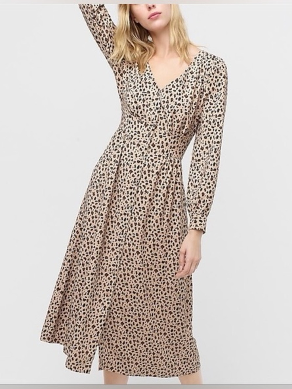 J. Crew Button-Front A-Line Midi Leopard Print Long Sleeve Dress Size 10